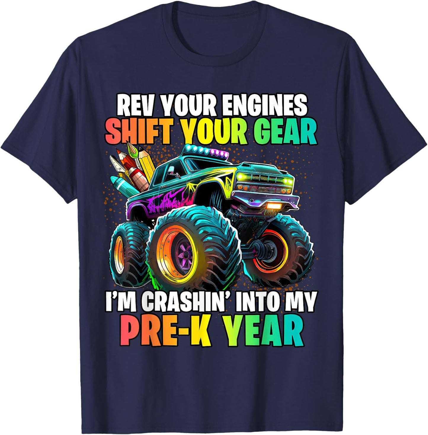 Back to School Pre-K Monster Truck First Day School Boys T-Shirt - T-Shirt | Navy