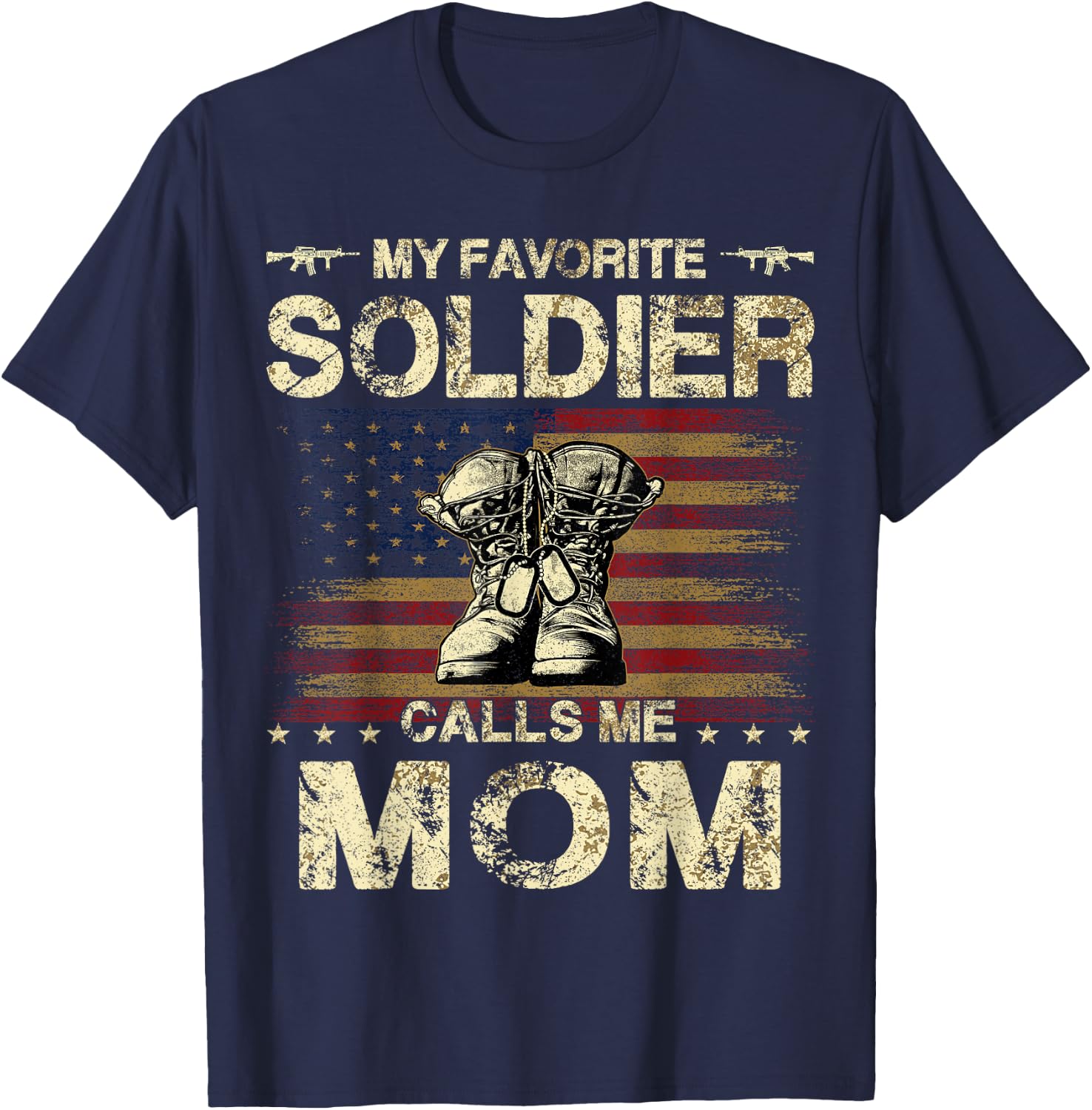 Army Family Matching Combat Boots Clothings Proud Army Mom T-Shirt - T-Shirt | Navy