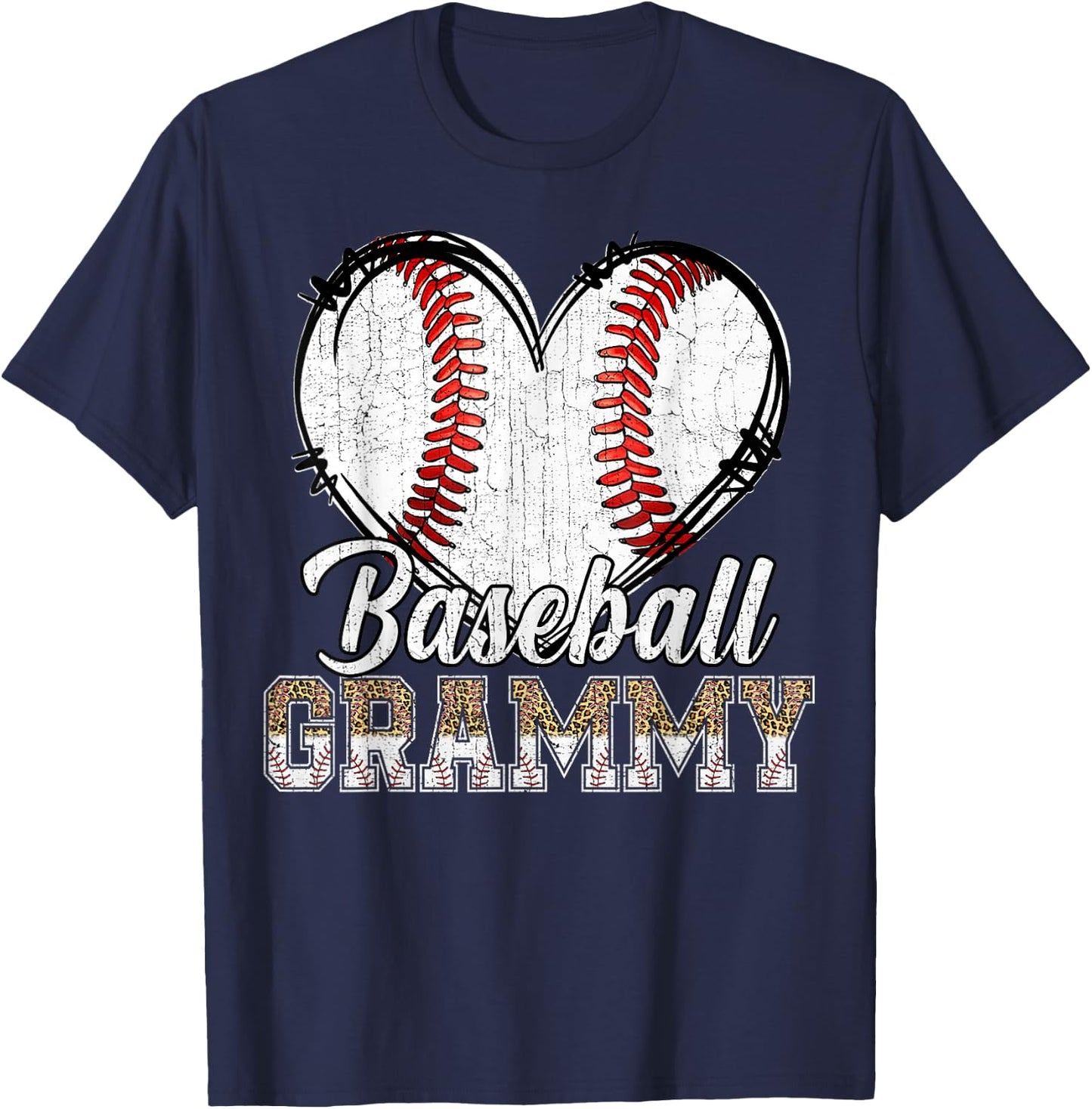 Softball Baseball Grammy Heart Leopard Print Mother's Day T-Shirt - T-Shirt | Navy
