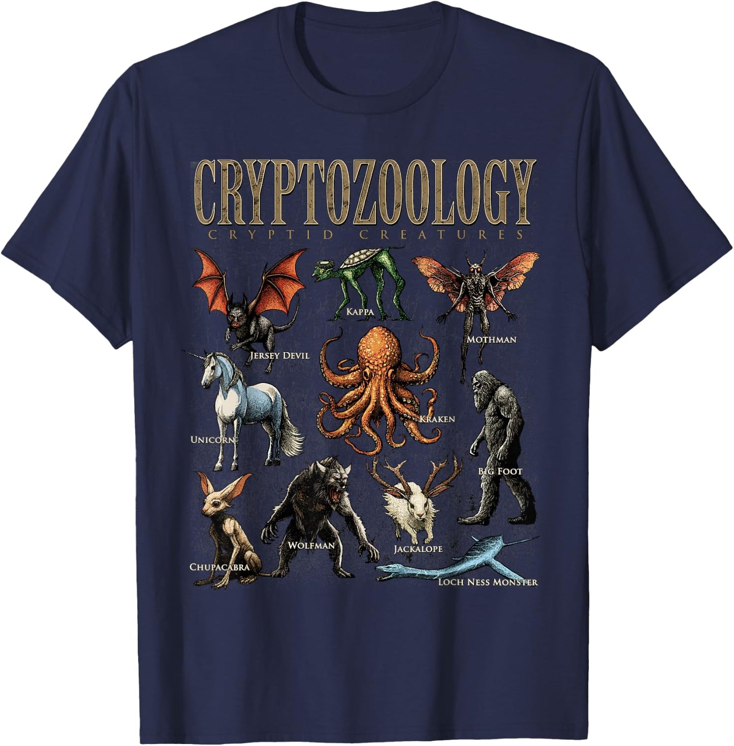 Cryptozoology Folklore Mythical Cryptid Creatures Monster T-Shirt - T-Shirt | Navy
