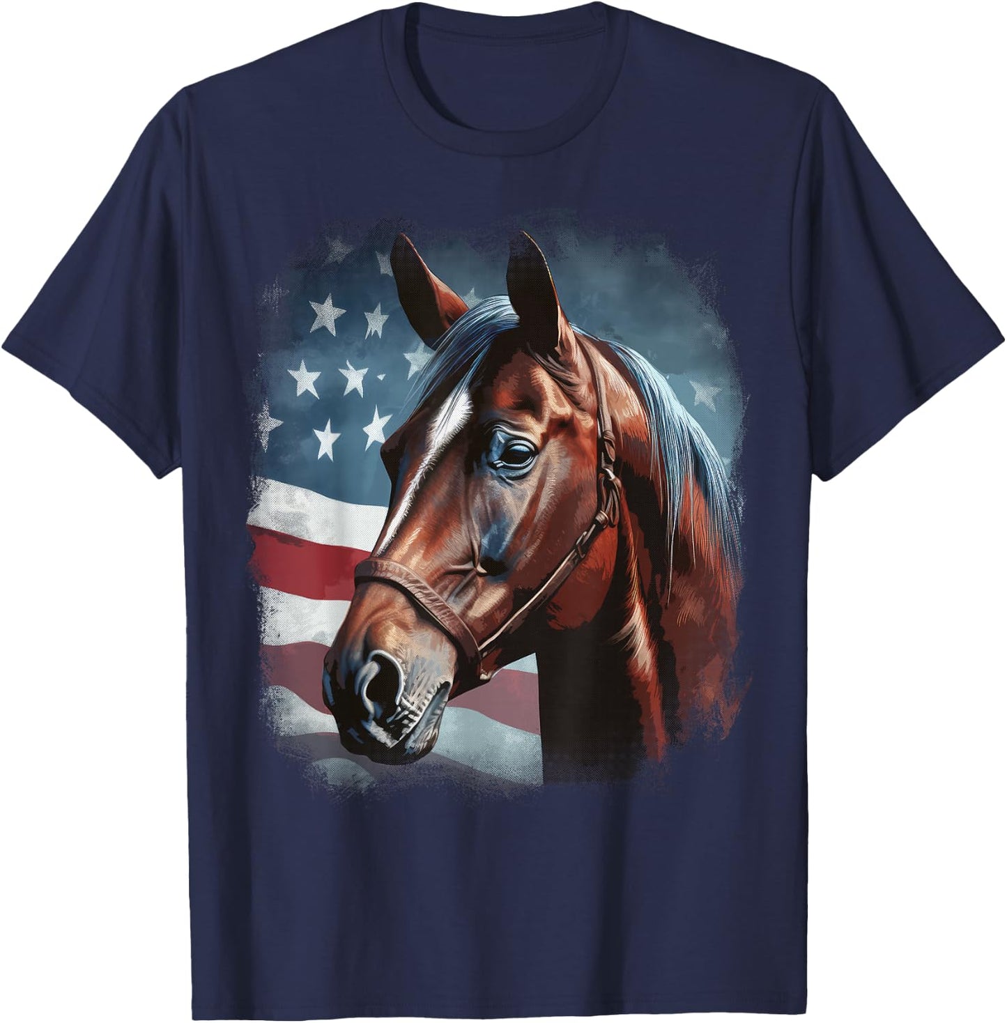 Patriotic Horse American Flag Horseback Riding Western Farm T-Shirt - T-Shirt | Navy