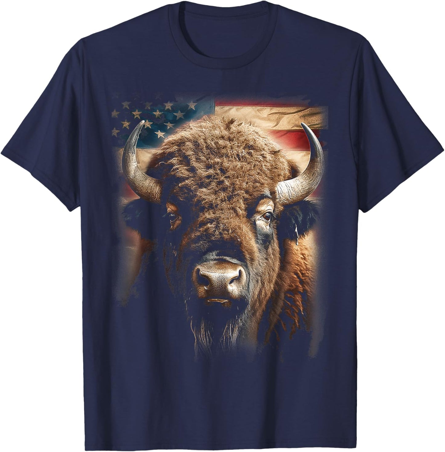 Western Buffalo American Bison USA Buffalo American flag Women Kids Men T-Shirt - T-Shirt | Navy