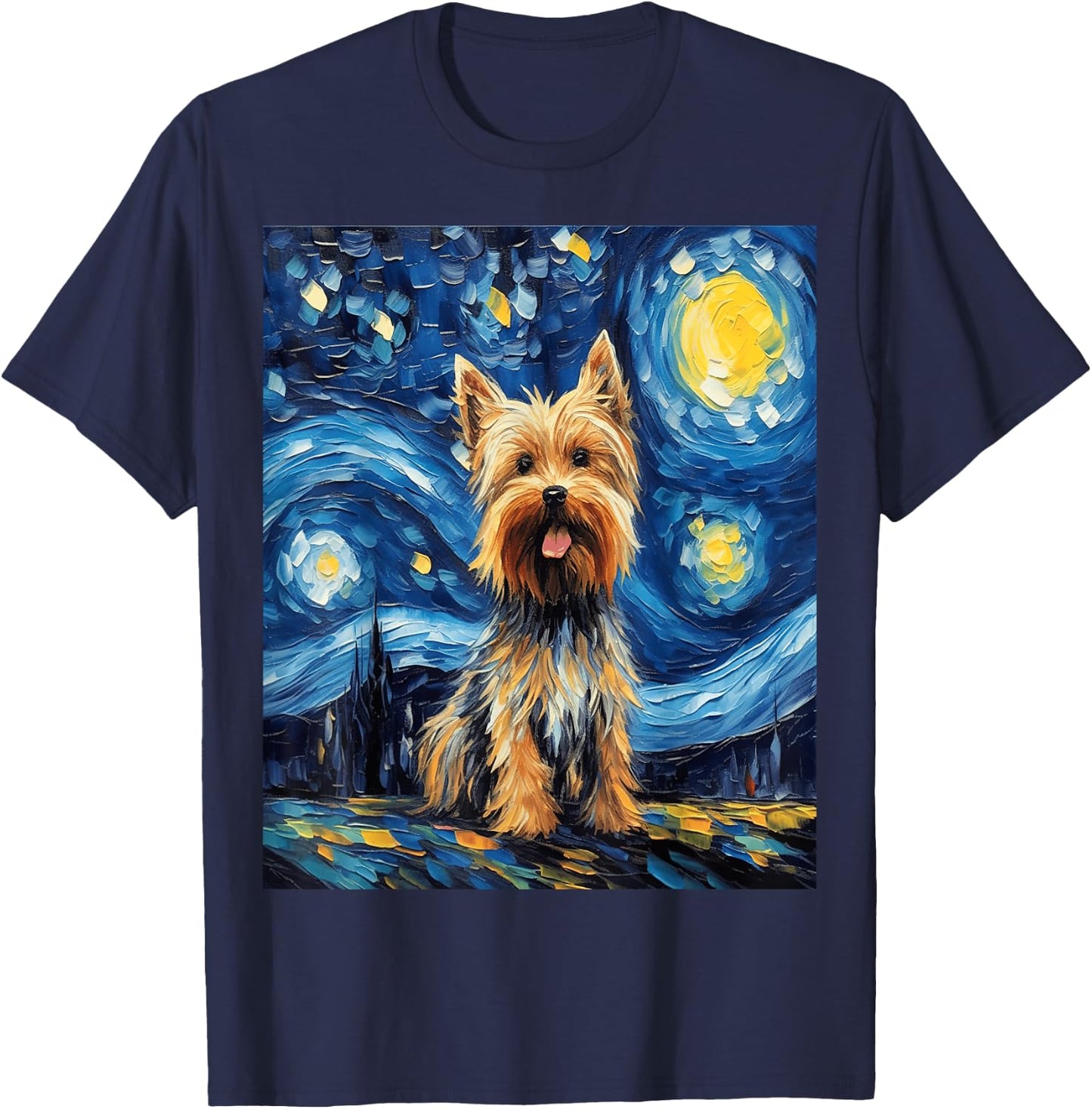 Funny dog art painting dog Lover Starry Night dog Van Gogh T-Shirt - T-Shirt | Navy