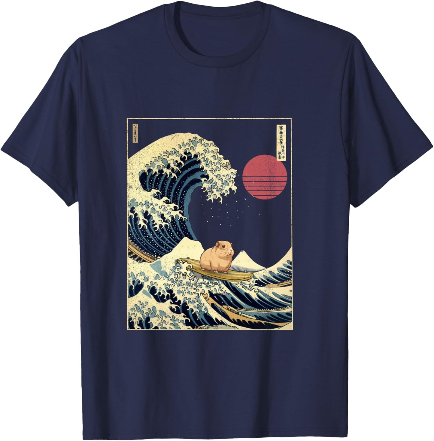 Guinea Pig Kanagawa Wave Funny Surf Animal T-Shirt - T-Shirt | Navy
