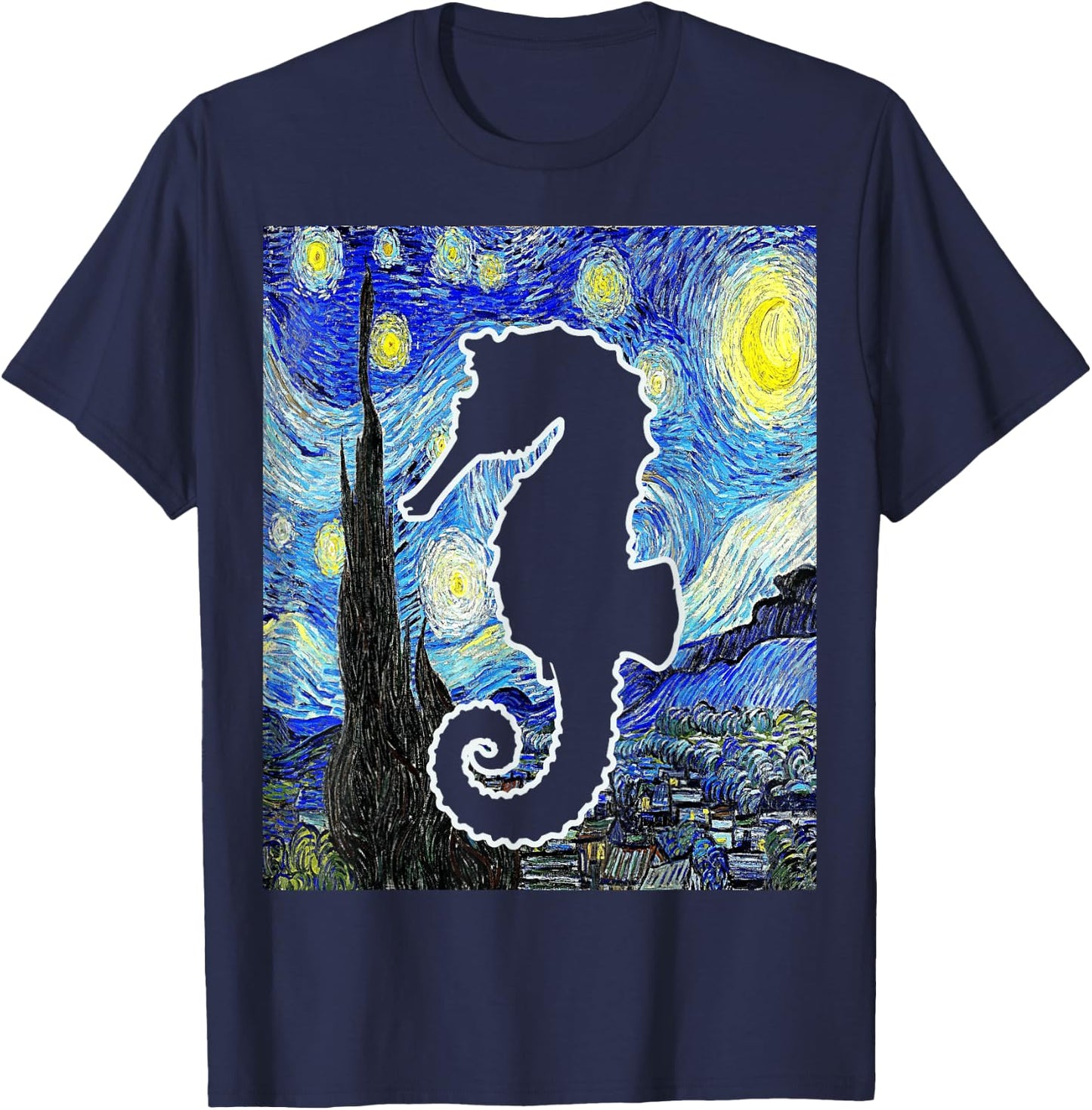 Seahorse Starry Night Seahorse Lover Aquarist Painting T-Shirt - T-Shirt | Navy