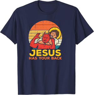 Jesus Has Your Back Jiu Jitsu Retro Christian Men Women Kids T-Shirt - T-Shirt | Navy