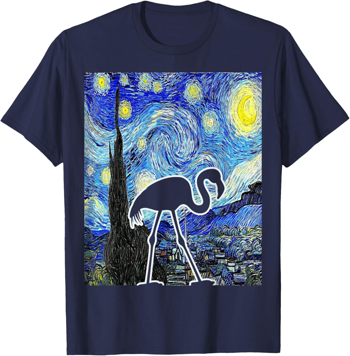 Flamingo Starry Night Flamingo Lover Van Gogh Flamingo Bird T-Shirt - T-Shirt | Navy