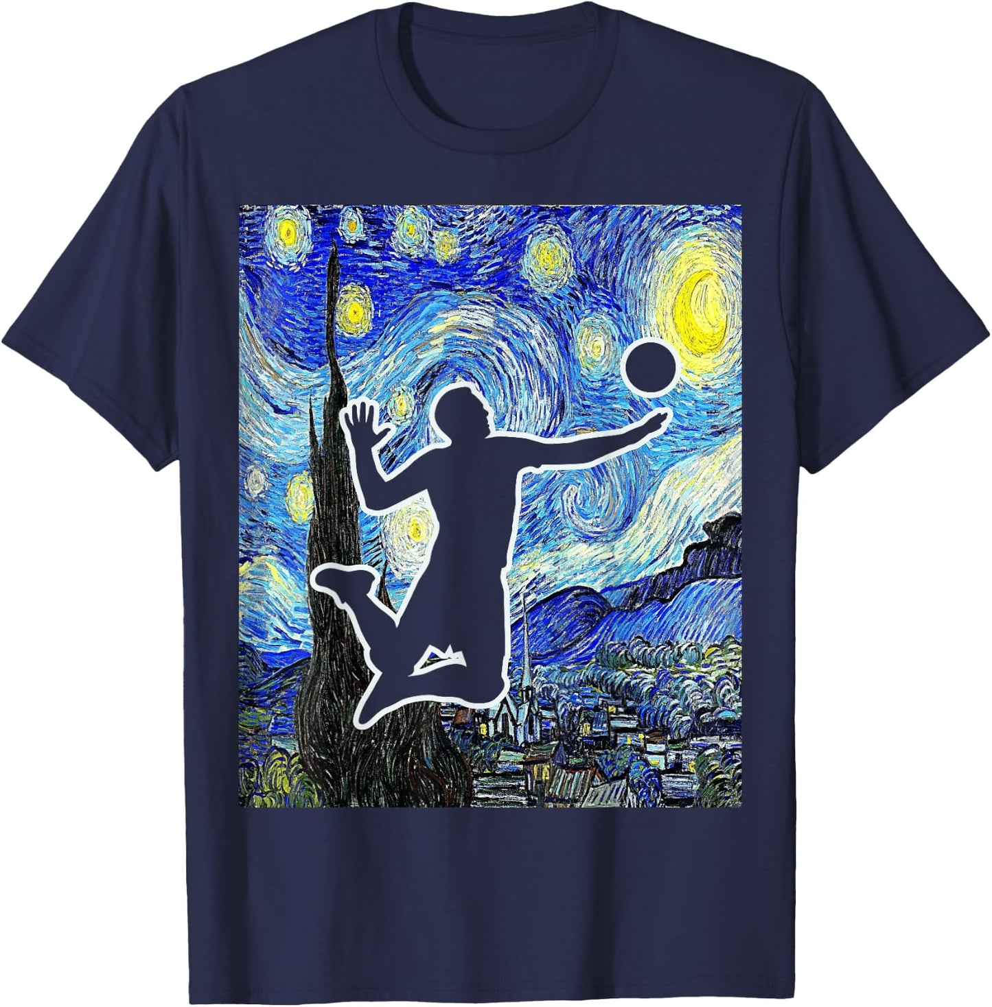 Volleyball Starry Night Volleyball Player Van Gogh Painting T-Shirt - T-Shirt | Navy
