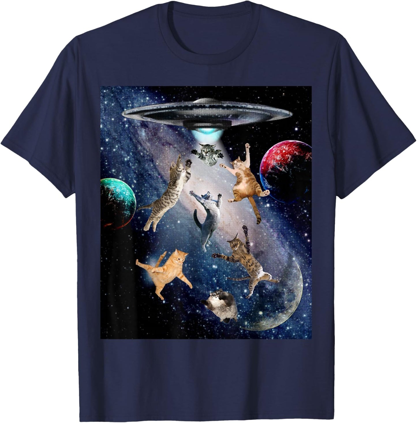 UFO Cats for Adults Galaxy Cats Cute Cat Lover T-Shirt - T-Shirt | Navy