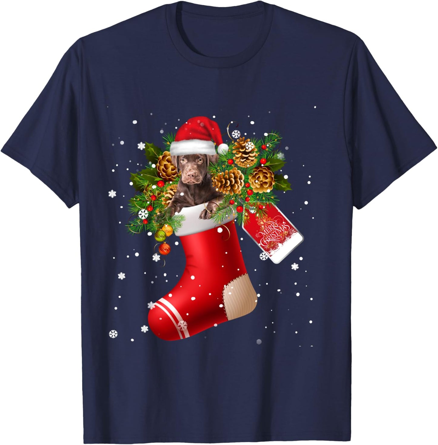 Santa Chocolate Labrador In Christmas Sock Pajama T-Shirt - T-Shirt | Navy
