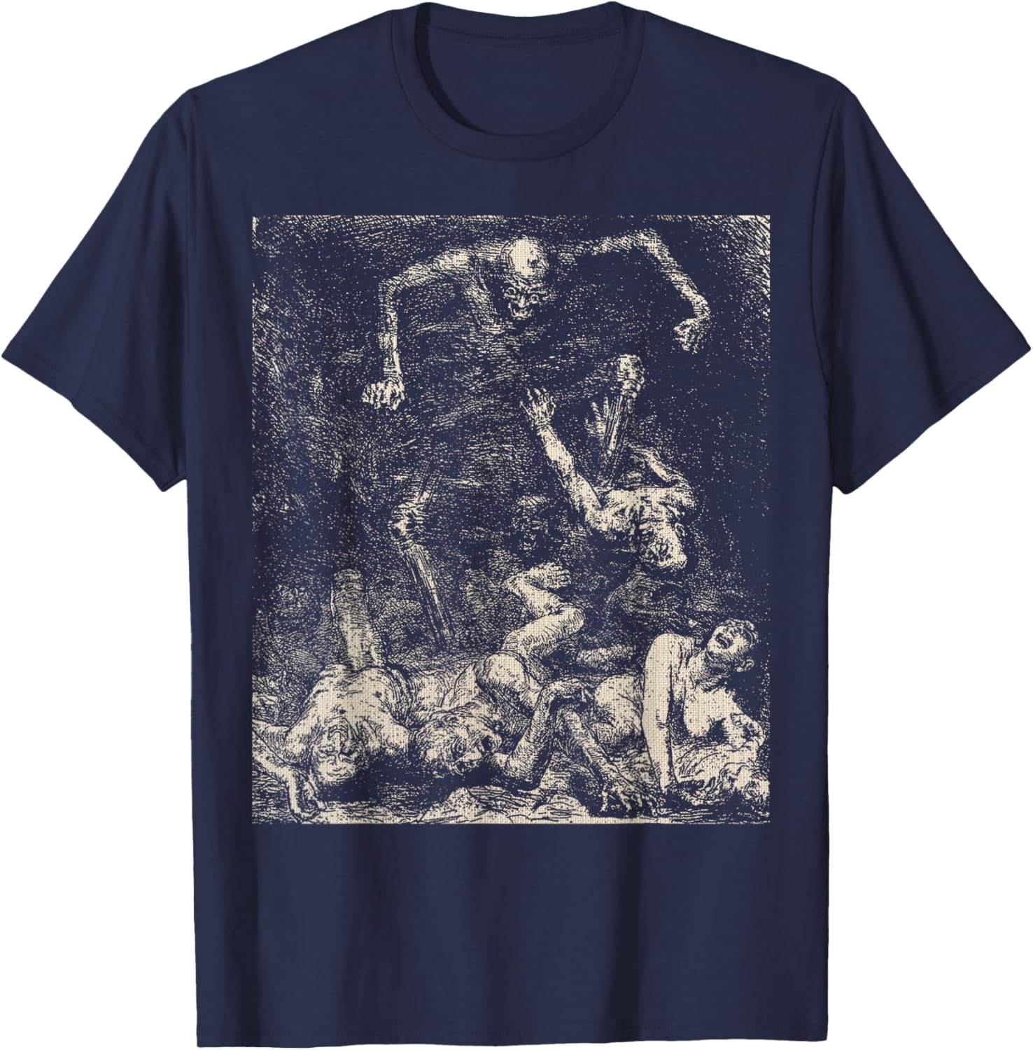 Retro Halloween Evil Demon Rise From the Dead Creepy Macabre T-Shirt - T-Shirt | Navy