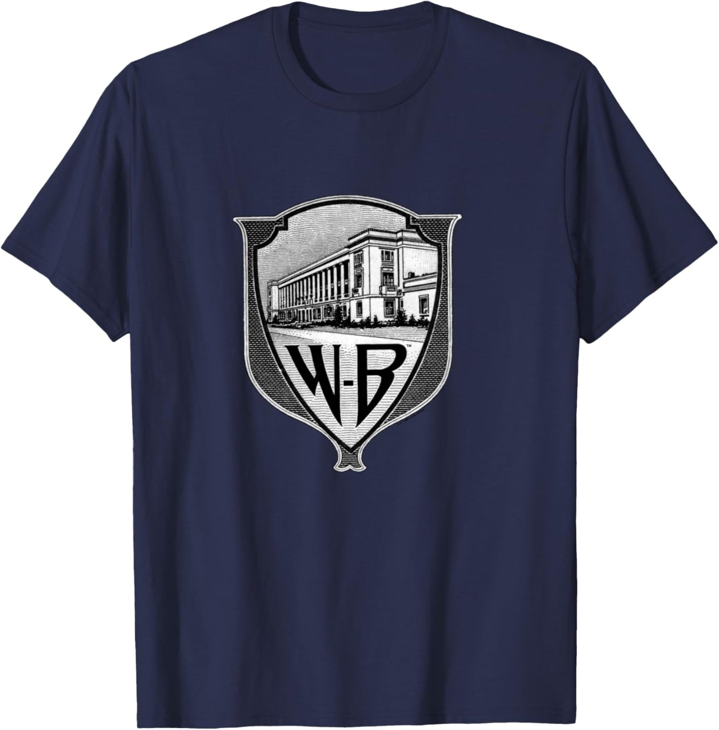 WB100 Vintage Warner Bros. Movie Studio Badge Logo T-Shirt - T-Shirt | Navy