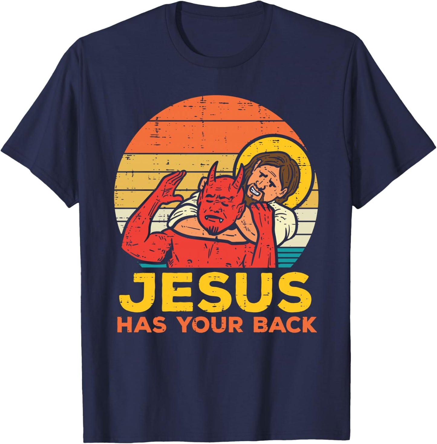 Jesus Has Your Back Jiu Jitsu Retro Christian Men Women Kids T-Shirt - T-Shirt | Navy