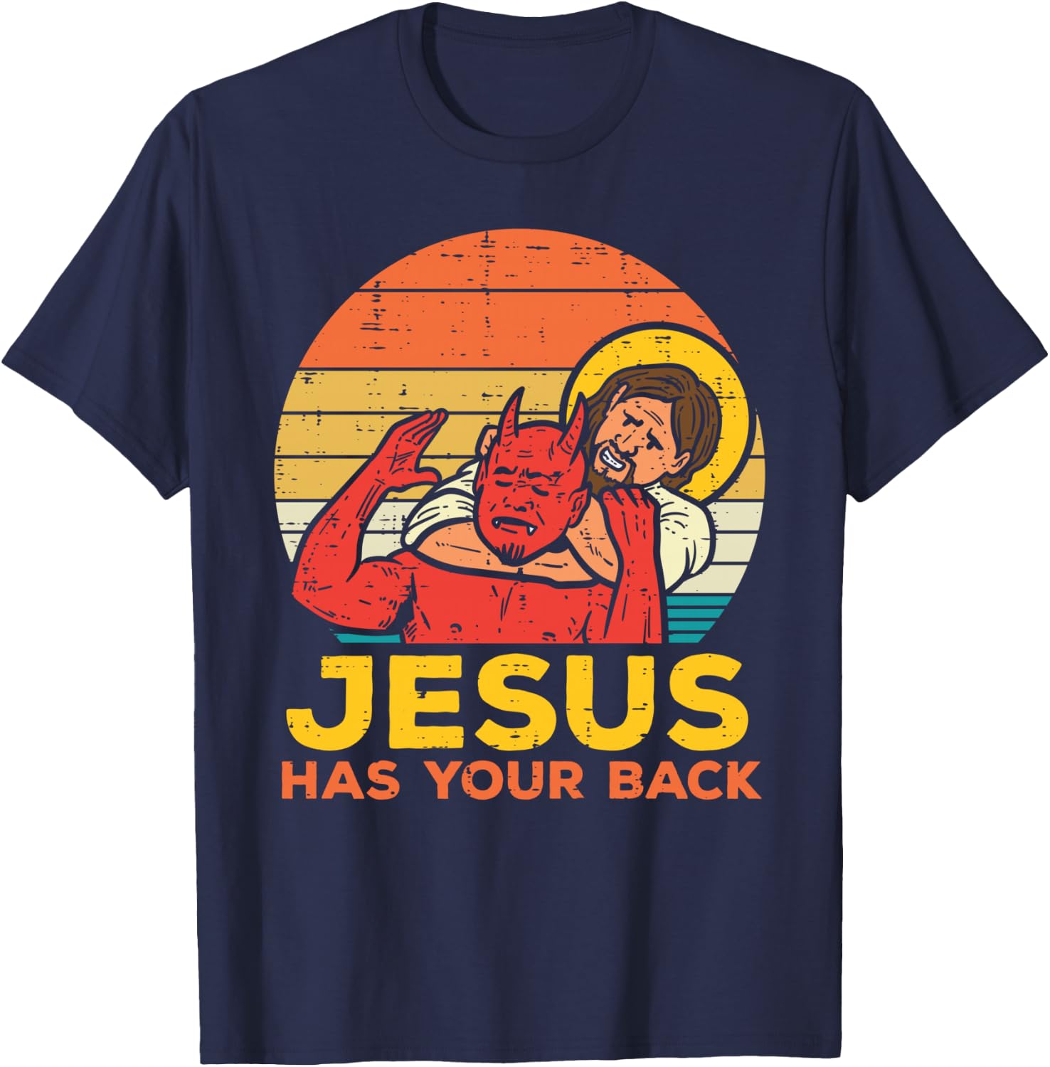 Jesus Has Your Back Jiu Jitsu Retro Christian Men Women Kids T-Shirt - T-Shirt | Navy