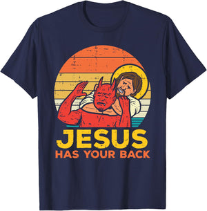 Jesus Has Your Back Jiu Jitsu Retro Christian Men Women Kids T-Shirt - T-Shirt | Navy