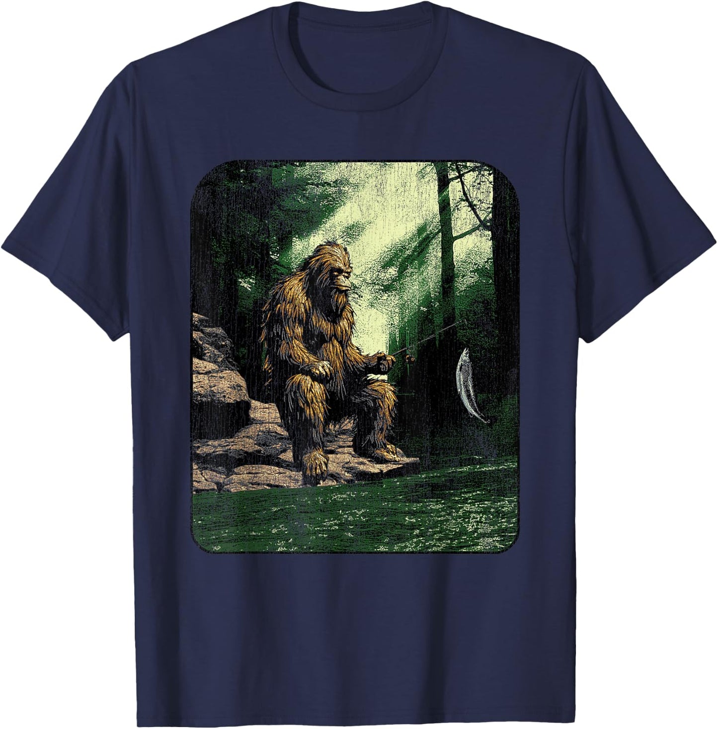 Big foot fishing, cool fishing fisher men T-Shirt - T-Shirt | Navy