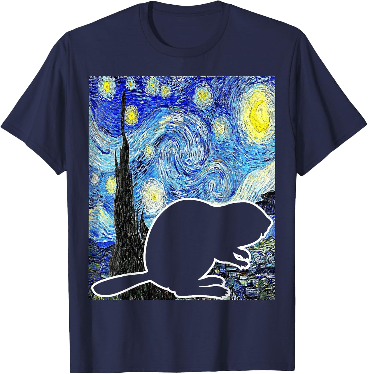 Beaver Starry Night Beaver Lover Van Gogh Beaver T-Shirt - T-Shirt | Navy