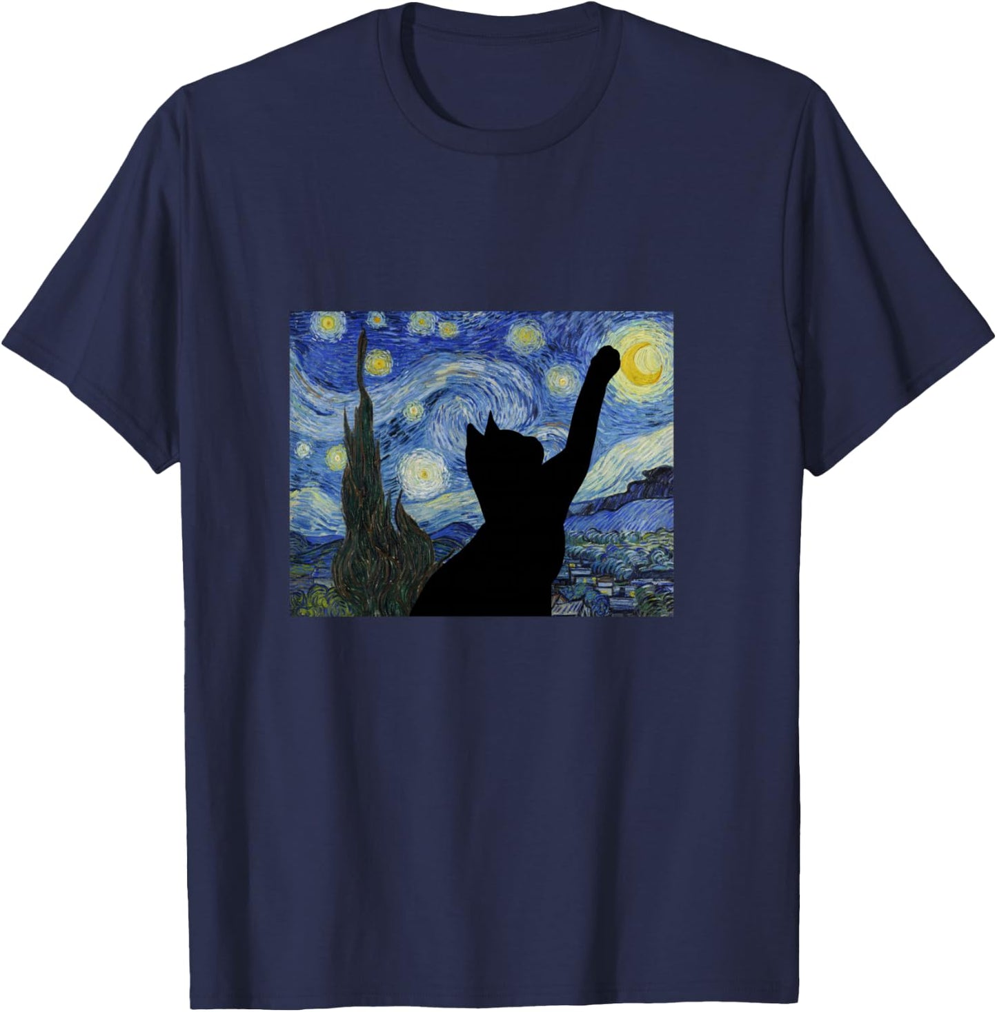 Starry Night Van Gogh Painting Funny Cat Lovers Gift T-Shirt - T-Shirt | Navy
