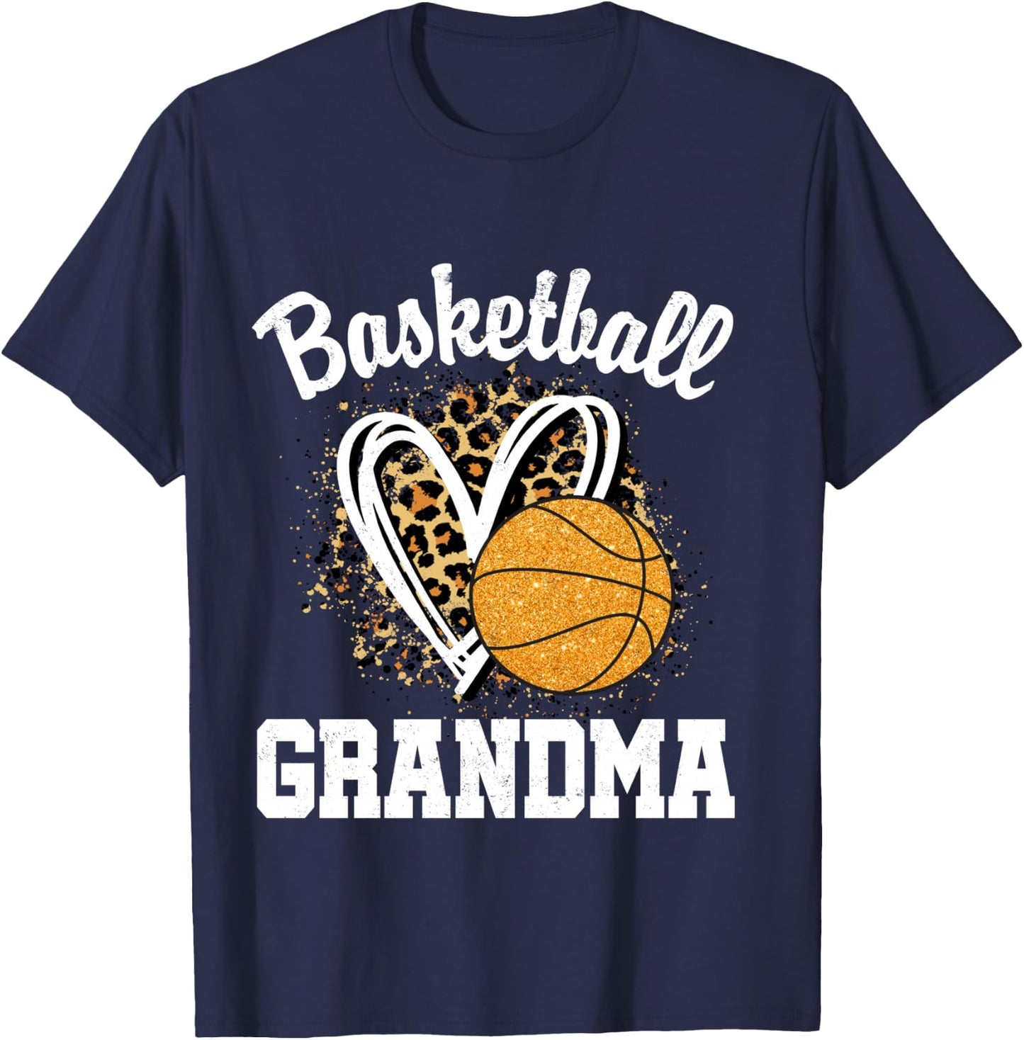 Basketball Grandma Leopard Heart T-Shirt - T-Shirt | Navy