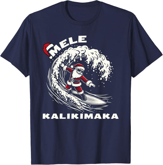 hawaiian christmas mele kalikimaka Santa Claus Surfing T-Shirt - T-Shirt | Navy