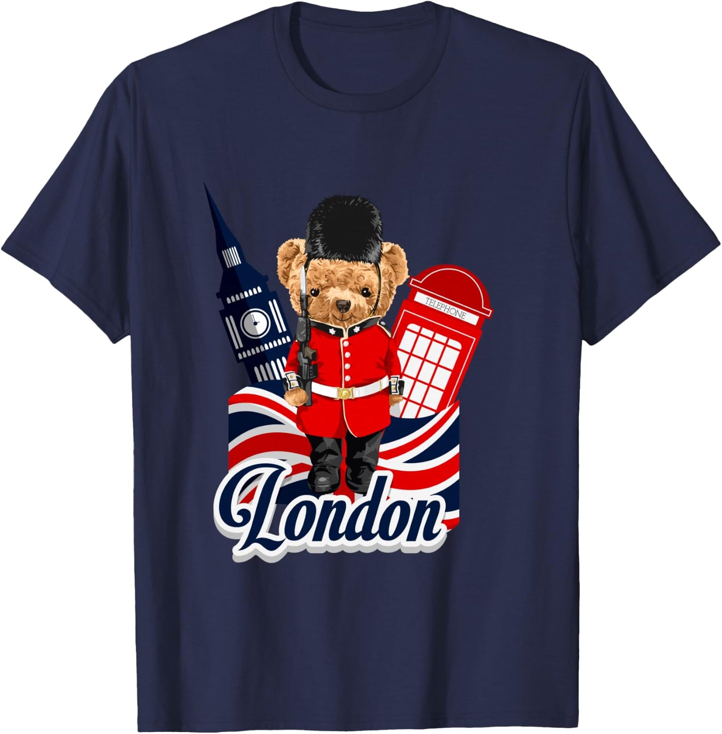 London Teddy Bear Queen Guard Illustration Graphic Anime T-Shirt - T-Shirt | Navy
