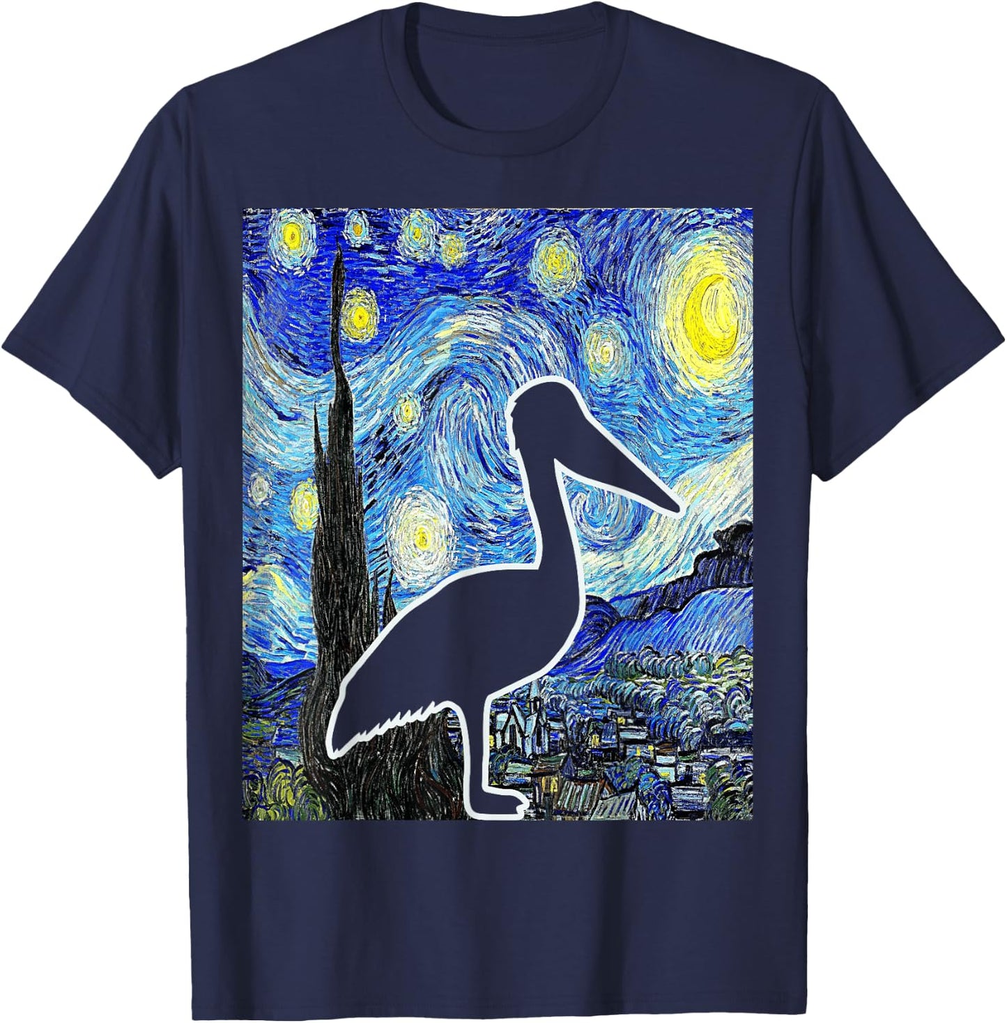 Pelican Starry Night Pelican Lover Pelican Birdwatching T-Shirt - T-Shirt | Navy
