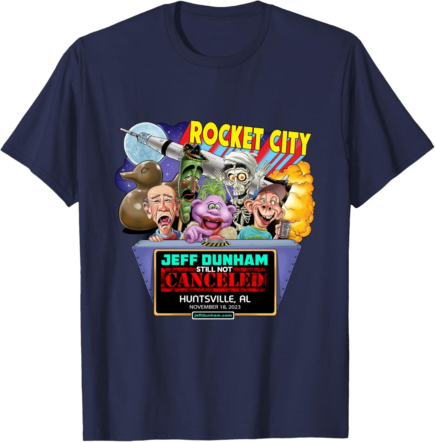 Jeff Dunham Huntsville, AL (2023) T-Shirt - T-Shirt | Navy