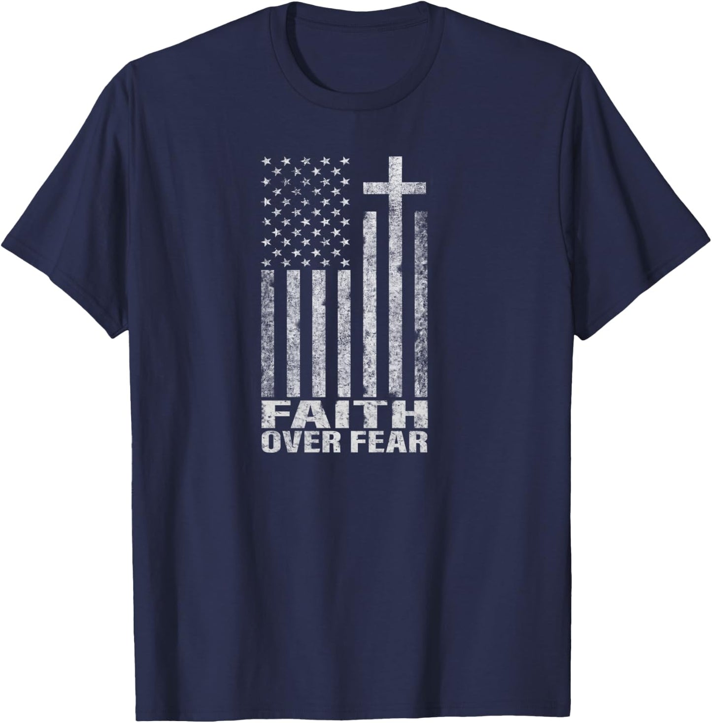 Faith Over Fear Cool Christian Flag Cross Women Kids T-Shirt - T-Shirt | Navy