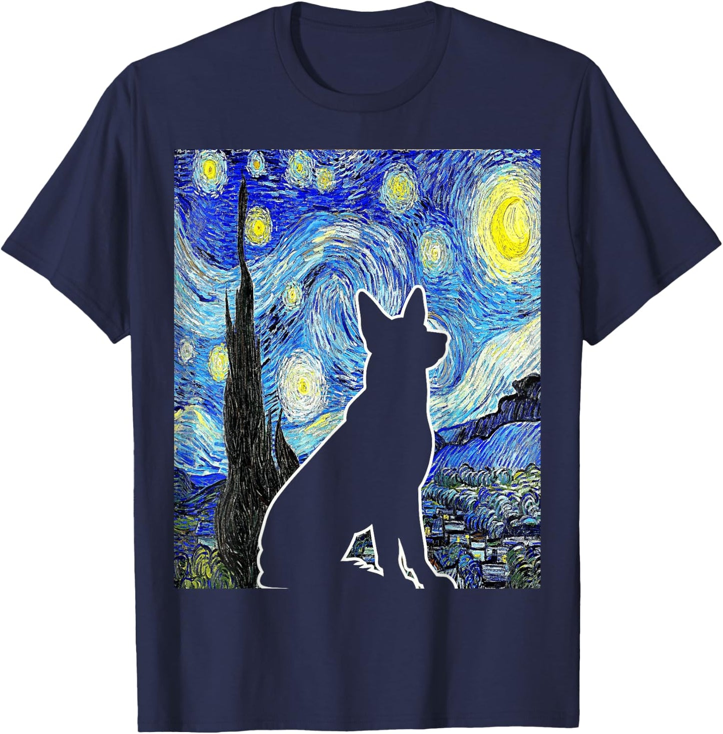 Dog Starry Night Van Gogh Funny Dog Lover T-Shirt - T-Shirt | Navy