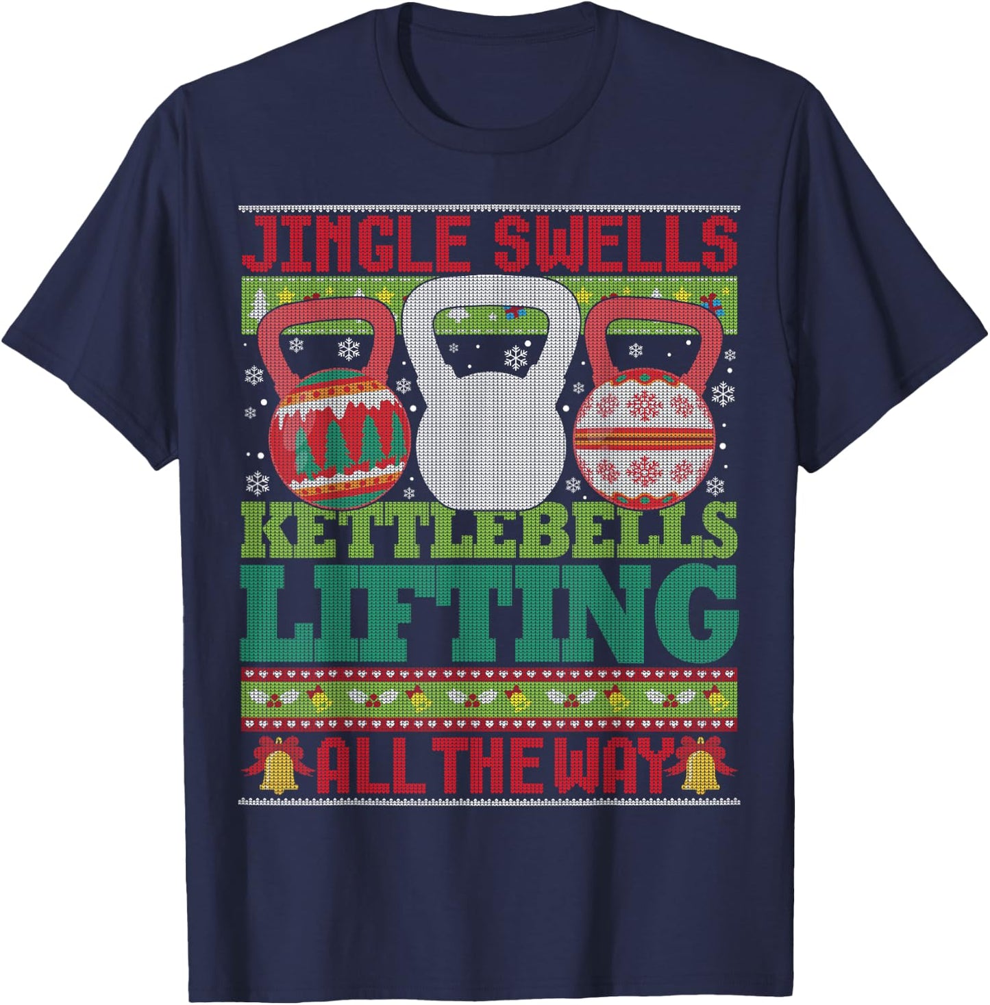 Ugly Christmas Gym Kettlebell Weightlifting Fitness Gift T-Shirt - T-Shirt | Navy
