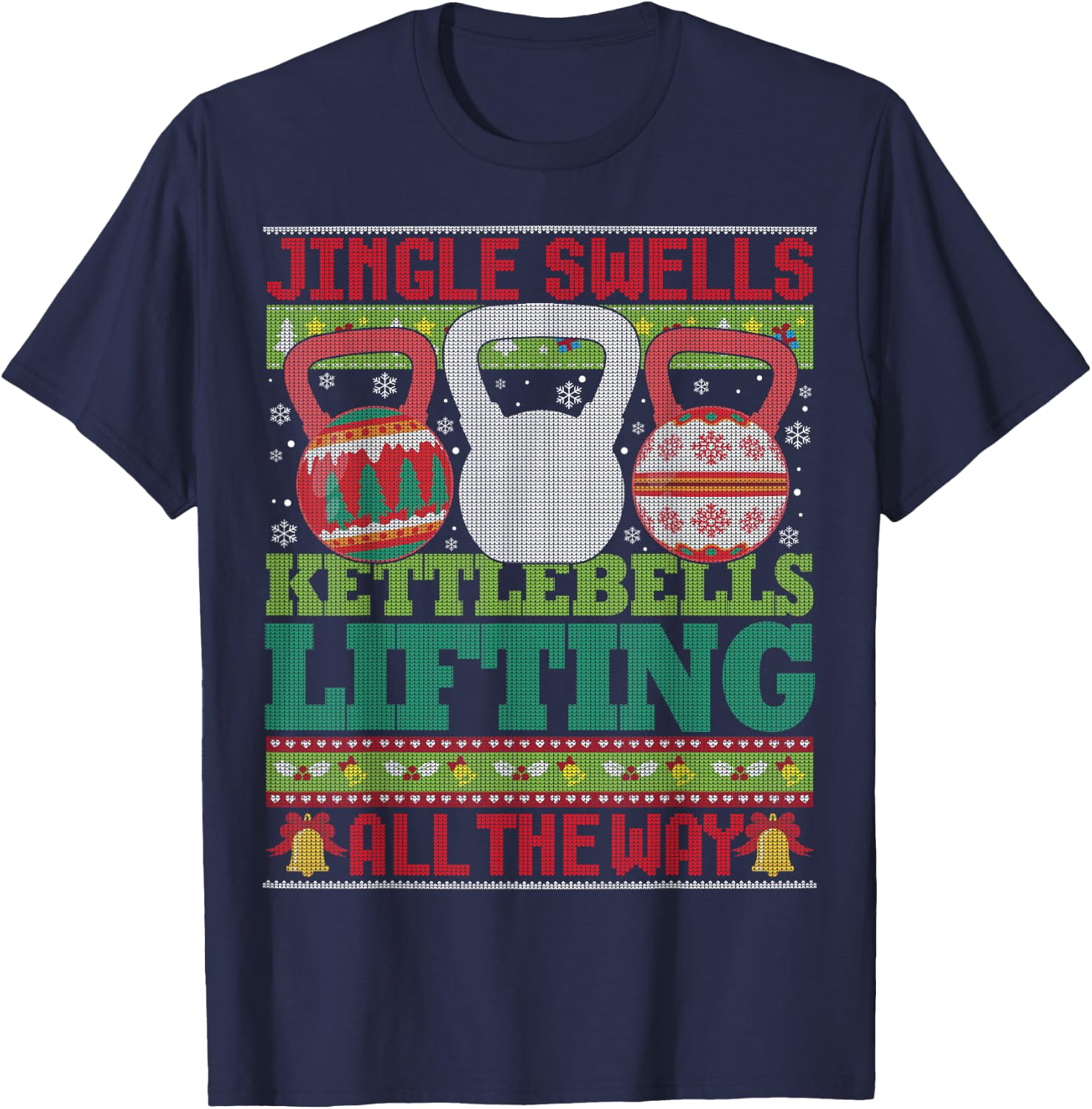 Ugly Christmas Gym Kettlebell Weightlifting Fitness Gift T-Shirt - T-Shirt | Navy