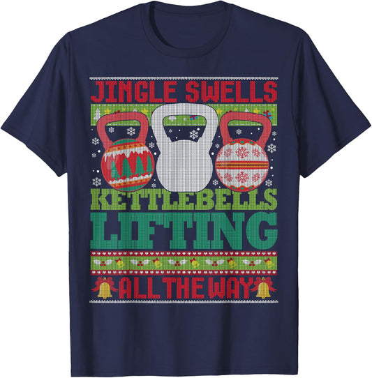 Ugly Christmas Gym Kettlebell Weightlifting Fitness Gift T-Shirt - T-Shirt | Navy