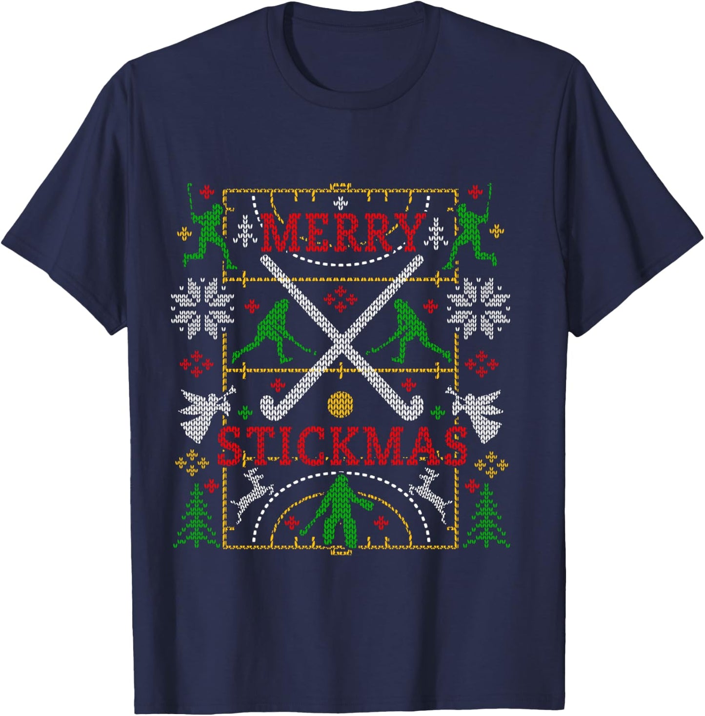 Funny Field Hockey Ugly Christmas Sweater Party Xmas Gifts T-Shirt - T-Shirt | Navy