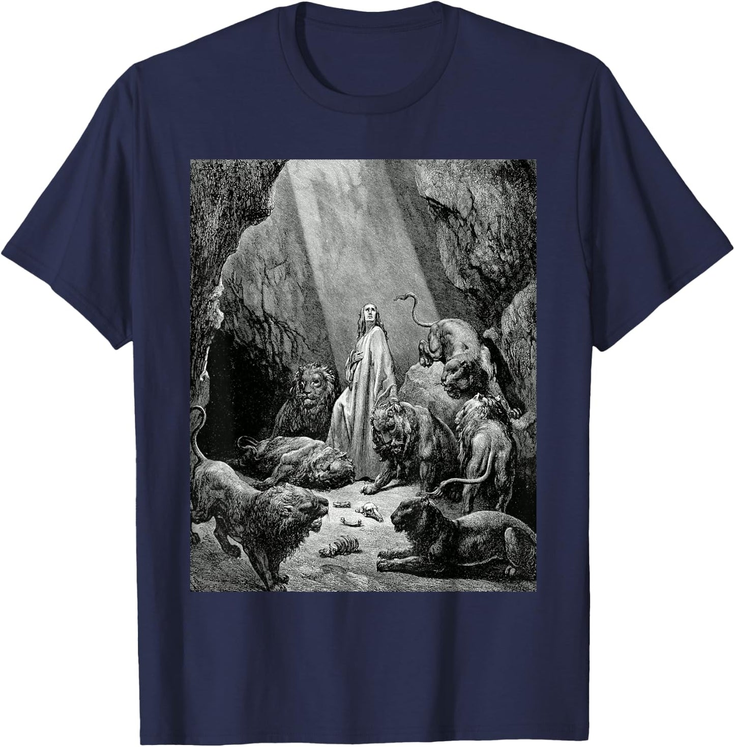 Daniel in the Lion's Den Gustave Dore Romanticism Bible Art T-Shirt - T-Shirt | Navy