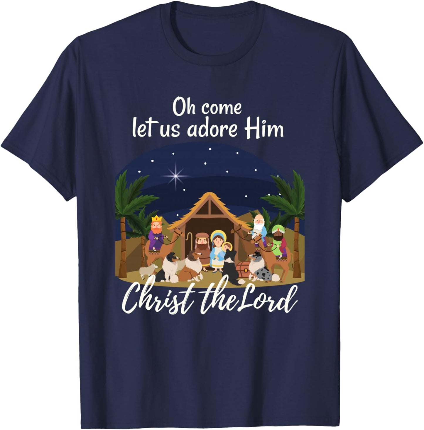 Sheltie Christmas Adorable Nativity with Shelties T-Shirt - T-Shirt | Navy