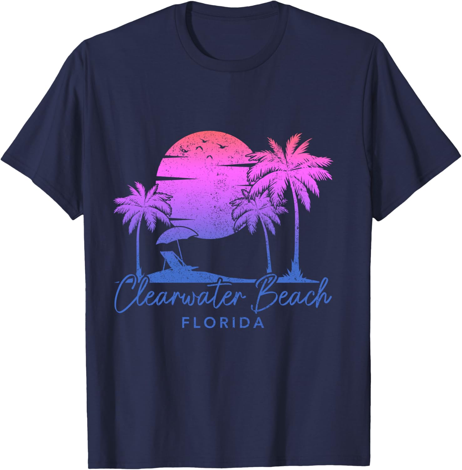 Clearwater Beach Florida FL Surfer Vintage Sunset T-Shirt - T-Shirt | Navy