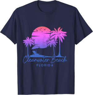 Clearwater Beach Florida FL Surfer Vintage Sunset T-Shirt - T-Shirt | Navy