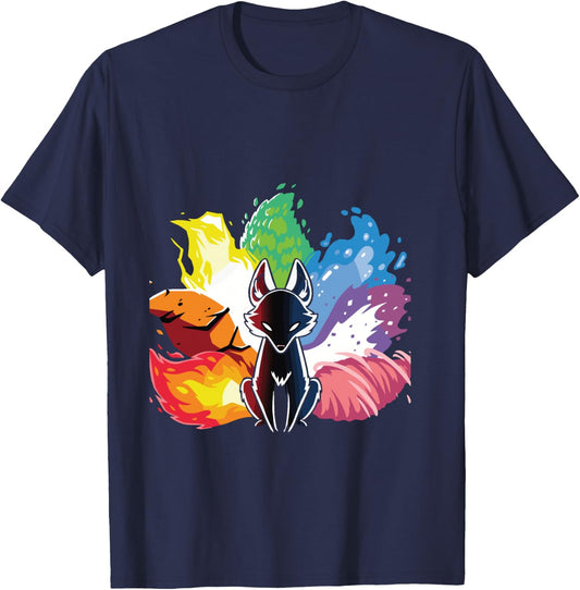 Kitsune Nine Tail Rainbow Fox T-Shirt - T-Shirt | Navy