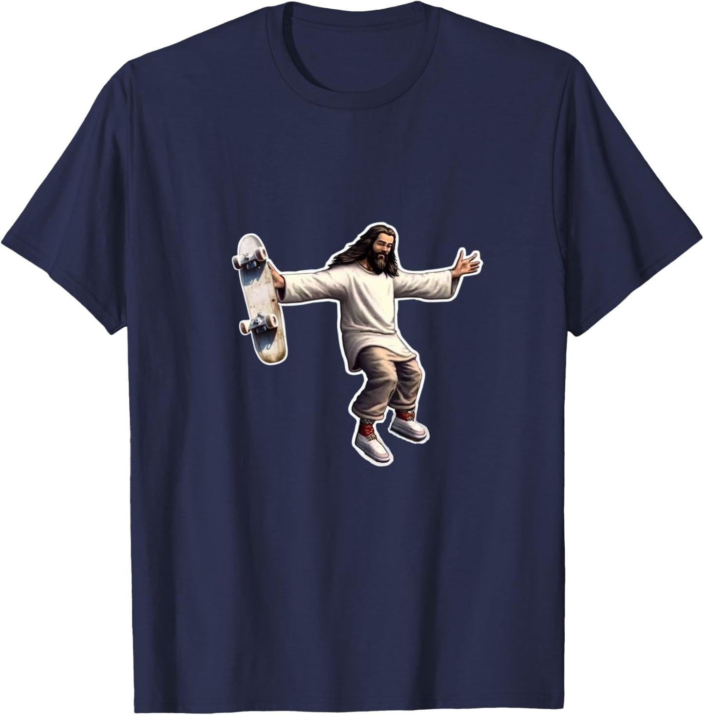 Steezus Christ Shredding Skateboard Trending Meme T-Shirt - T-Shirt | Navy