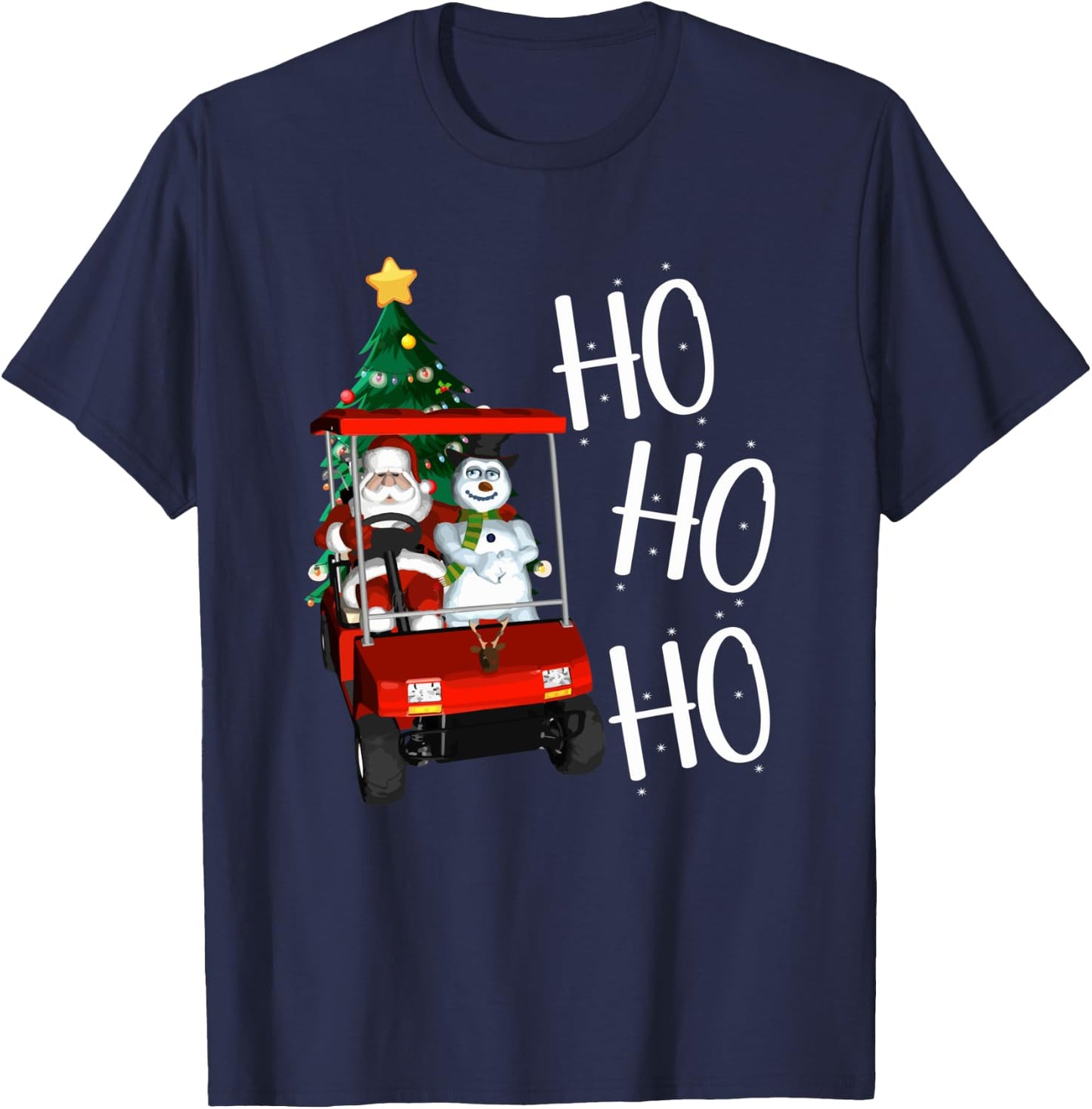 Ho Ho Funny Santa On Golf Cart With Christmas Tree T-Shirt - T-Shirt | Navy