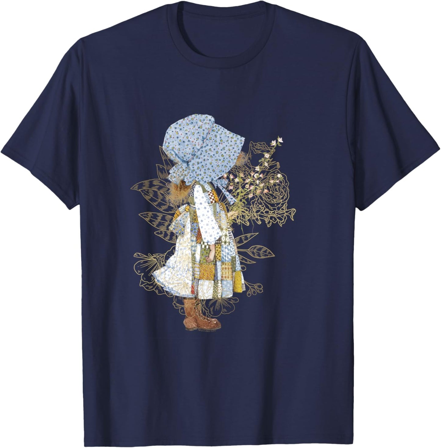 Holly Hobbie County Girl Holding Flowers Sweet Vintage T-Shirt - T-Shirt | Navy