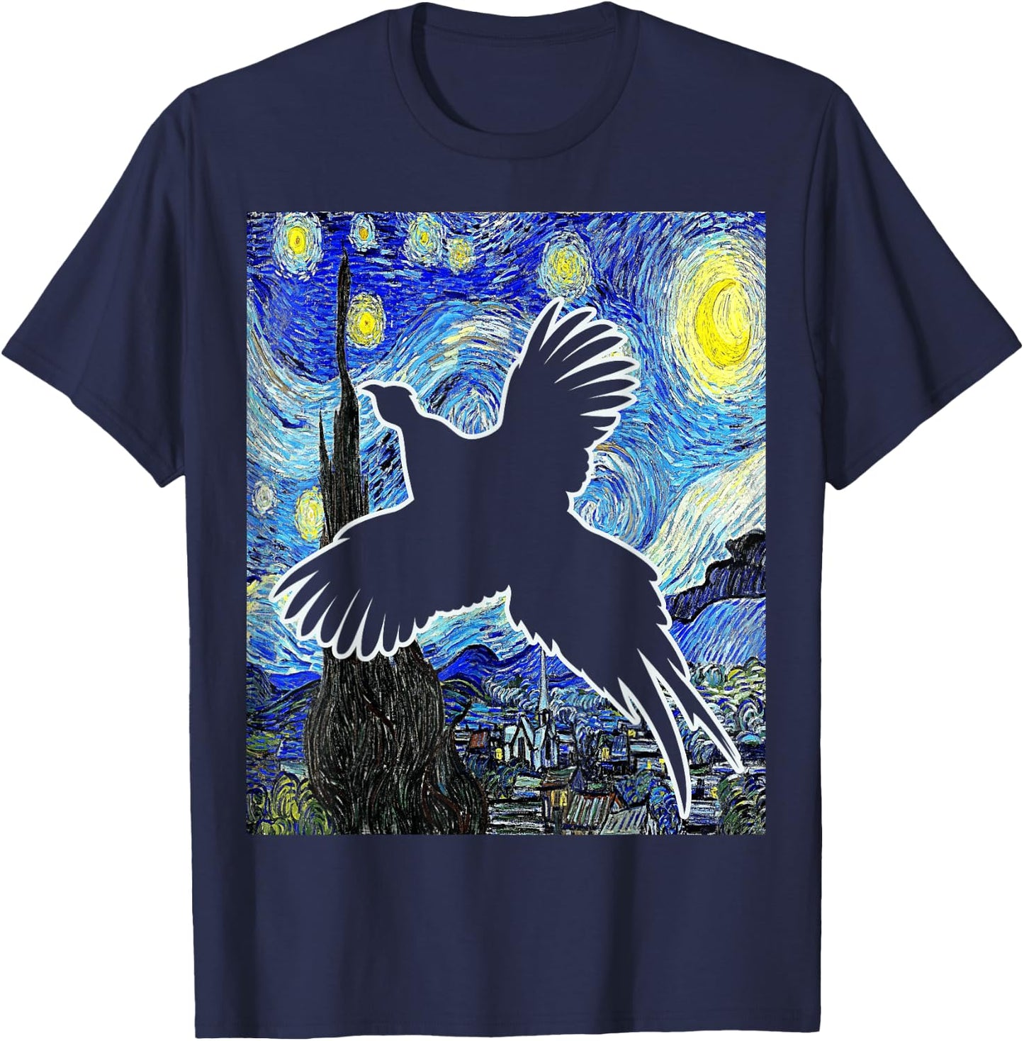 Pheasant Starry Night Pheasant Hunting Painting T-Shirt - T-Shirt | Navy