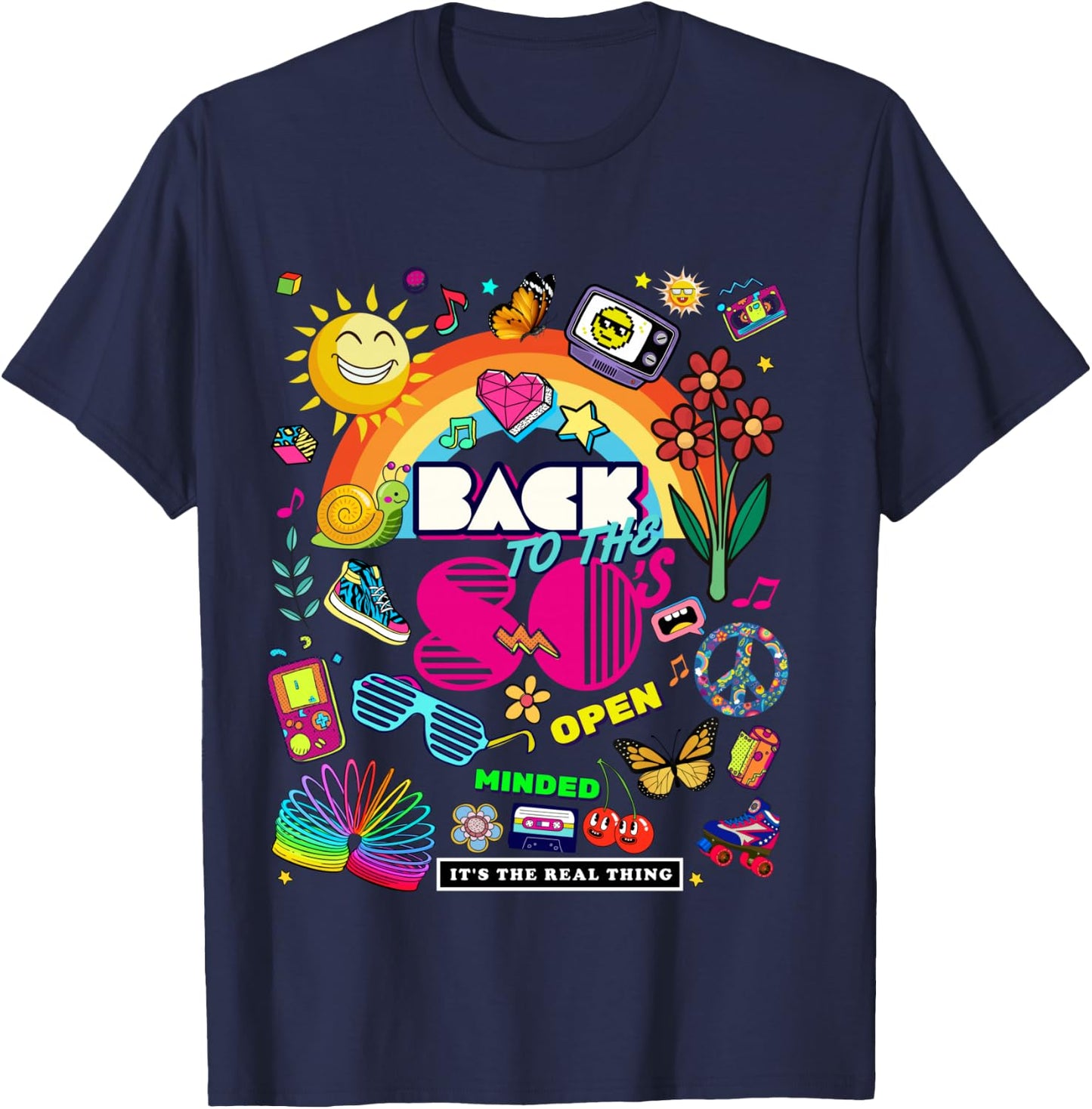 I Love 80's Retro Back To 80's Stuff Illustration Graphic T-Shirt - T-Shirt | Navy