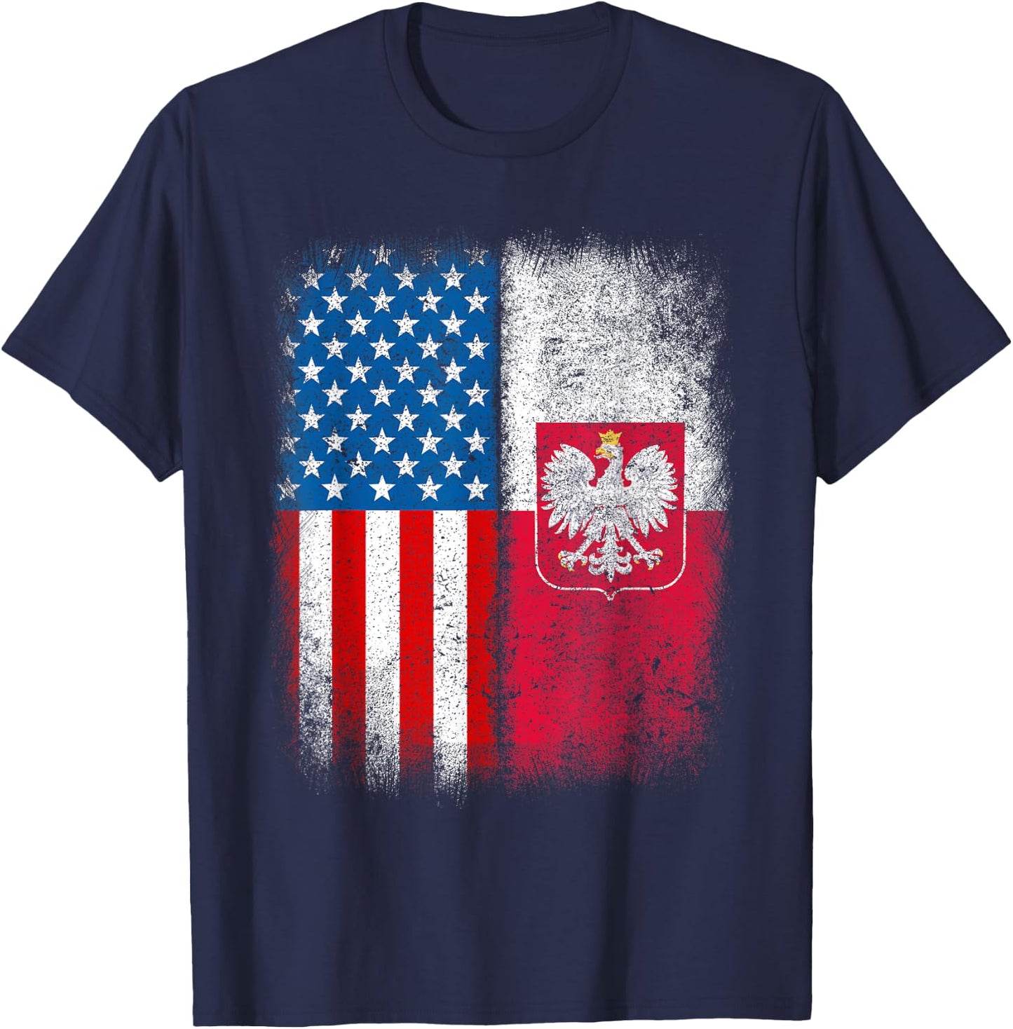Polish American Flag Half Poland USA Us Polska Eagle Emblem T-Shirt - T-Shirt | Navy