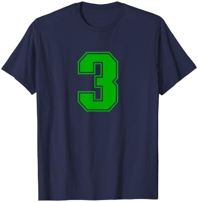 Number #3 Green Sports Fan Jersey Number T-Shirt - T-Shirt | Navy