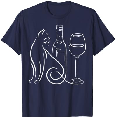Elegant Line Art Cat with Minimalist Style T-Shirt - T-Shirt | Navy