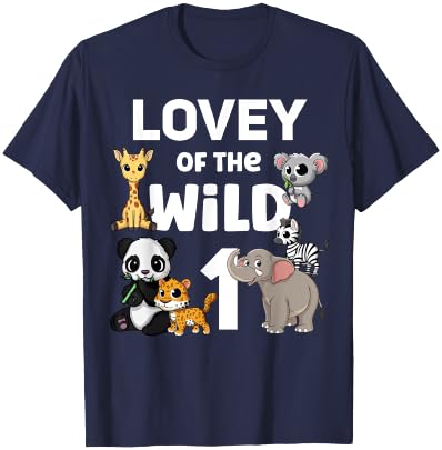 Lovey of the Wild One Zoo 1st Birthday Party Safari Jungle T-Shirt - T-Shirt | Navy