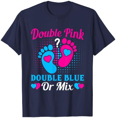 Double Pink Double Blue Mix Twin Gender Announcement Reveal T-Shirt - T-Shirt | Navy