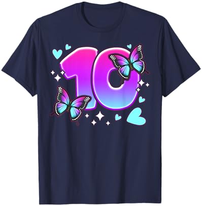 Birthday Girl 10 Years, Butterflies and Number 10 T-Shirt - T-Shirt | Navy