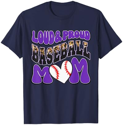 Loud Proud Baseball Mom Purple Team Leopard Baseball Mom T-Shirt - T-Shirt | Navy